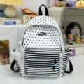 Black and white star pattern backpack with stripes, cute school bag for students and travel. - Black (With Pendant)