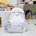White purple star pattern backpack with cute striped front pocket, sweet student school bag. - Purple With Charm