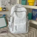 Sweet style grey rabbit print school backpack with multi compartments casual daypack for teens - No Pendant / Gray