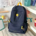 Navy blue backpack with yellow drawstring and clover embroidery, stylish school bag for girls. - No Pendant / L / Dark Blue