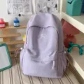 Lavender four-leaf clover embroidered backpack, aesthetic casual school bookbag for girls. - No Pendant / S / Purple