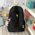 Black school backpack with green clover embroidery cute casual daypack for teens - With Charm / L / Black