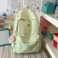 Lime green canvas backpack with sweet clover embroidery, fresh style casual school bag. - With Charm / L / Green