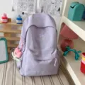 Light purple casual school backpack with clover embroidery and cute pendant for daily student travel. - With Charm / L / Purple