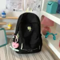 Black canvas backpack with cute clover embroidery and heart charm for school travel daily use - With Charm / S / Black