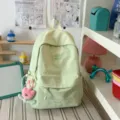 Lime green four-leaf clover embroidery canvas backpack casual daily school bag for women. - With Charm / S / Green