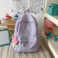 Lavender purple backpack with clover embroidery, cute casual school bag for daily travel. - With Charm / S / Purple