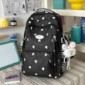 Black rabbit print backpack, Japanese sweet style multi-compartment school bag for girls. - With Charm / Black