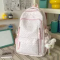 Pink polka dot rabbit pattern school backpack, sweet Japanese ins style bag for girls. - With Charm / Pink