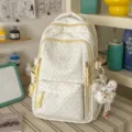 Japanese ins sweet cute polka dot bunny print school backpack multi-compartment casual daily bag - With Charm / Yellow