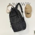 Vintage star print school backpack multi-pocket casual daypack for students and travel. - Black (Without Pendant)