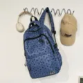 Vintage street style blue star backpack, multi-compartment student schoolbag for daily use. - Blue (Without Pendant)