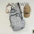 Vintage street style star print casual backpack with multi-compartments for students. - Gray (Without Charm)