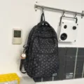 Vintage street style backpack with star pattern, multi-compartment school bag for students. - Black With Baseball Pendant