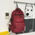 Vintage retro star print backpack, multi-compartment casual school bookbag for students. - Red With Baseball Pendant
