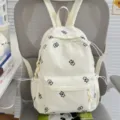 Milky white casual backpack with cute bear embroidery, sweet style daypack for women. - No Pendant / White