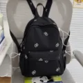 Black canvas backpack for women cute small school bag with bear pattern casual daypack. - No Pendant / Black