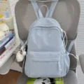 Light blue sweet cute bear backpack for women, Japanese style casual school bag for daily travel. - With Charm / Blue