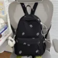 Cute black backpack with white bear embroidery, sweet Japanese style travel school bag for girls. - With Charm / Black