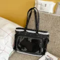 Black star print lace transparent ita bag shoulder crossbody bag for girls student daily use - No Pendant / Black