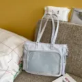 Cute anime ita bag with clear mesh pocket, star glitter tote bag for school and casual daily wear. - No Pendant / Blue