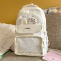 Cute cream polka dot school backpack with bunny ears design for teen girls daily campus travel use - Backpack Without Pendant / White