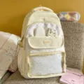 Adorably sweet pastel yellow bunny ears backpack with polka dots and clear front pocket daily. - Backpack And Plush Pendant / Yellow