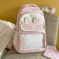 Pink polka dot bunny backpack with front clear window, cute student casual school bag. - Backpack And Plush Pendant / Pink