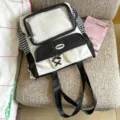 Cute black and white polka dot Ita backpack with clear window and bunny ears variant. - Shoulder Bag Without Charm / Black