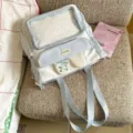 Cute blue polka dot rabbit ear backpack for sweet girls, student casual daypack school bag. - Shoulder Bag Without Charm / Blue