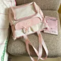 Cute pink polka dot bunny ears backpack sweet style student bookbag casual school day bag - Shoulder Bag Without Charm / Pink