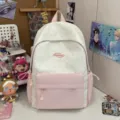 Pink and white star print school backpack, cute student casual daypack for daily use - L / Pink