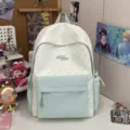 Japanese style star print college backpack casual school bag for students daily travel light - L / Green