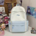 Japanese fresh star print canvas backpack blue and white student school bag variant - L / Blue