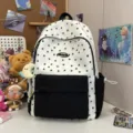 Japanese style cute star printed canvas backpack for students, casual school bookbag with pockets. - Yellow Moon Pendant / L / Black