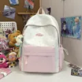 Japanese cute star print college style backpack, lightweight student school bag for daily use - Yellow Moon Pendant / L / Pink