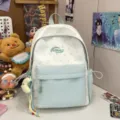 Light green star print college style student backpack, casual lightweight school bookbag - Yellow Moon Pendant / S / Green