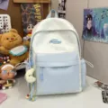 Cute Japanese style star print backpack for students, light blue and white casual book bag. - Yellow Moon Pendant / S / Blue