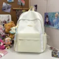 Japanese fresh style star print canvas backpack student school bag lightweight casual daypack - Yellow Moon Pendant / L / Yellow