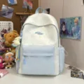 Japanese style star print casual canvas backpack for school travel lightweight cute blue - Yellow Moon Pendant / L / Blue