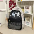 Japanese style DIY transparent ita backpack cute dot school bag for teen girls gray black - L / No Pendant / Black