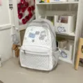 Japanese cute grey polka dot transparent ita backpack student casual daypack travel bag - L / No Pendant / White