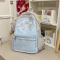 Japanese style cute blue grey cartoon transparent pocket student school backpack daily bag - L / No Pendant / Blue