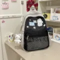 Sac à dos ita transparent DIY esthétique japonais cartable d'étudiant avec mignon pendentif d'ours. - L / Avec Charme / Noir