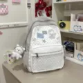 Sac à dos à pois mignon sac d'école décontracté pour étudiant en gris clair et blanc - L / Avec Charme / Blanc