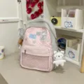 Sac à Dos Ita Transparent Rose et Gris Kawaii Mignon à Pois avec Pendentif en Peluche - S / Avec Charme / Rose