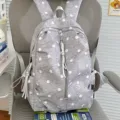Grey polka dot backpack casual stylish school bookbag cute daily travel daypack soft - No Pendant / Light Gray