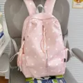 Pink polka dot backpack cute aesthetic school bag casual travel daypack for women girls - No Pendant / Pink