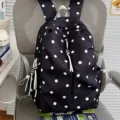 Black and white polka dot backpack, cute casual soft girl style daily travel school bag. - No Pendant / Black