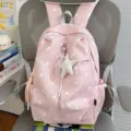 Roze rugzak met stippen en schattige sterrenhanger, esthetische schooltas voor dagelijkse reizen. - Met Hanger / Roze